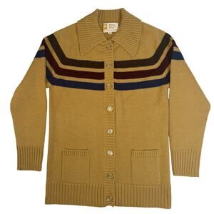 Vintage 70s White Stag Cardigan Sweater 36 Made in Hong Kong Tan Retro Knit